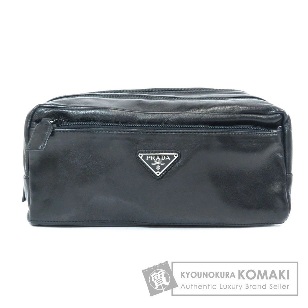 Prada logo plate clutch bag leather